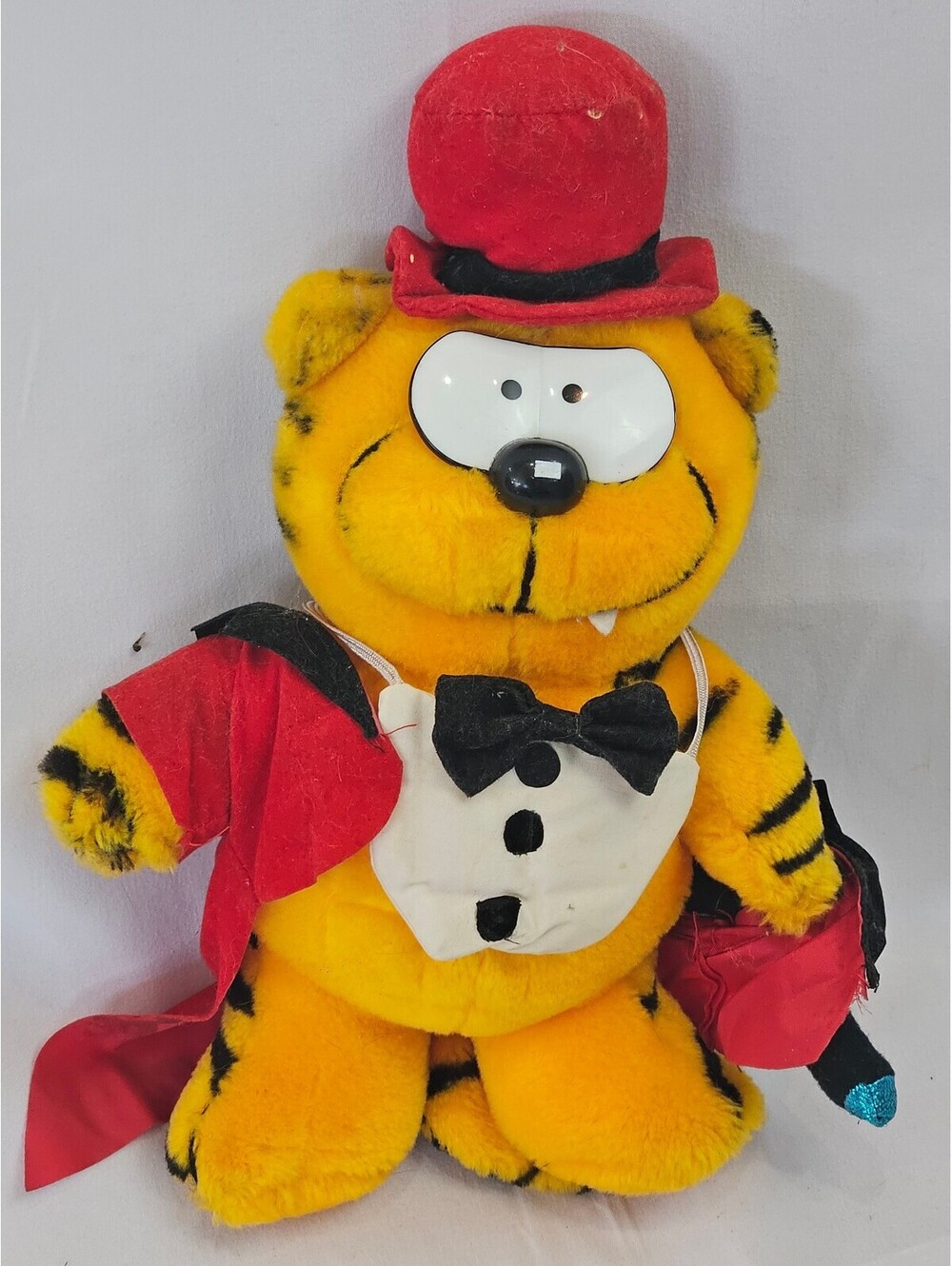 Vintage Plush Tiger Doll in Red Tuxedo with Bow Tie and Hat